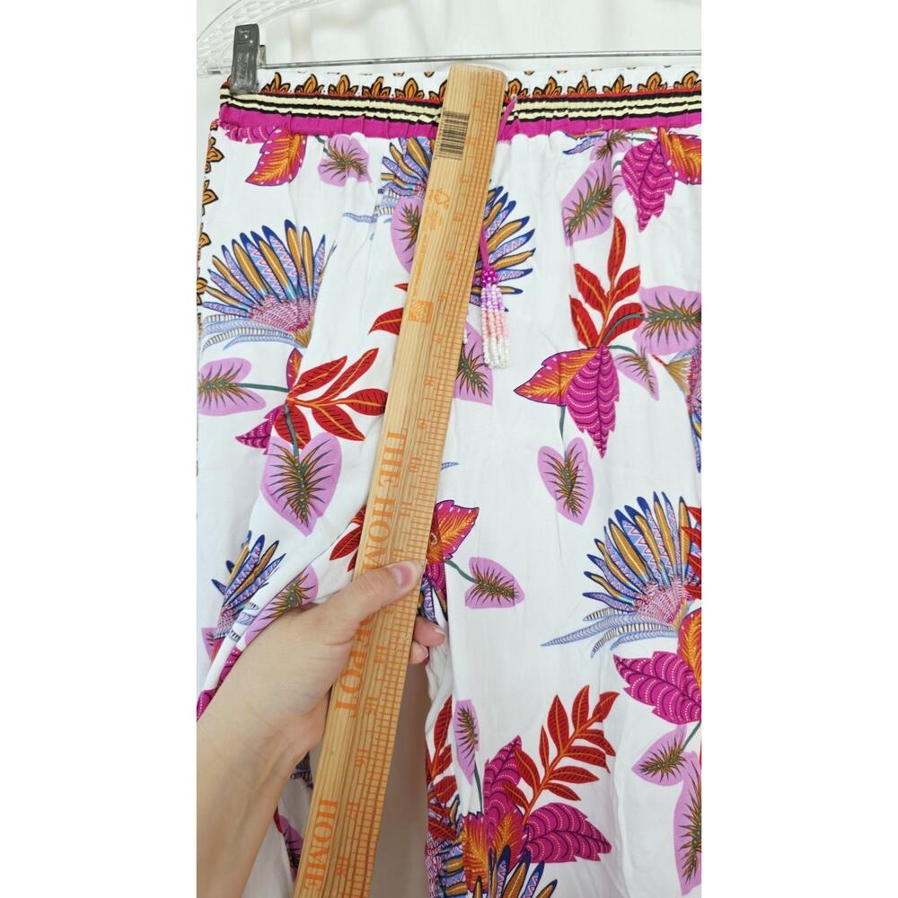 Haute Hippie 100% Rayon Pink White Tropical Floral Wide Leg Pant XS Coastal Boho - Picture 6 of 12
